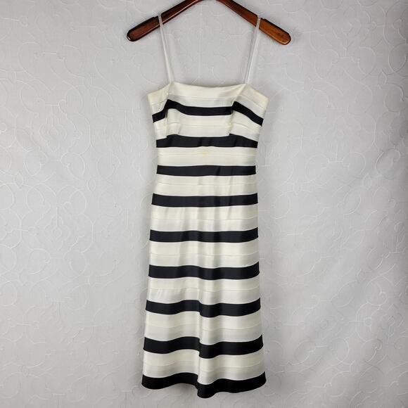 BCBG Maxazria Dress 2 Black Ivory Striped Classic A-Line Minimalist - Picture 6 of 15